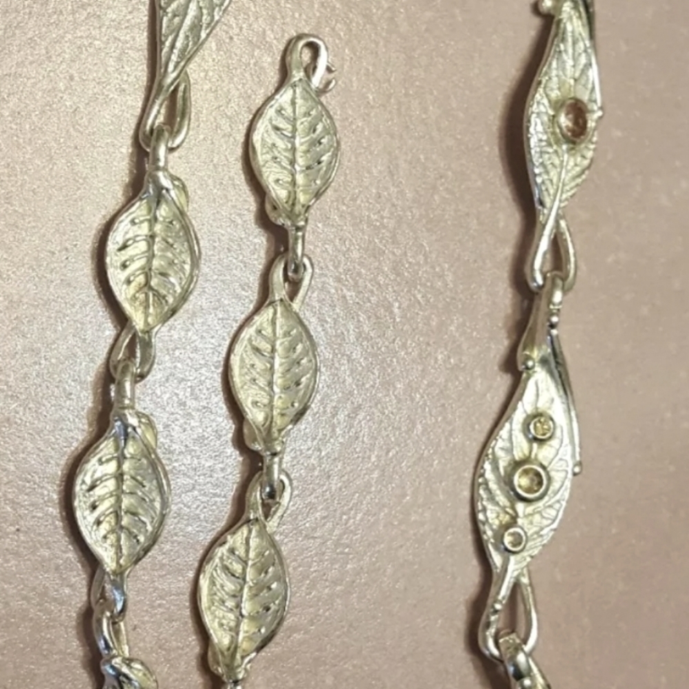 925 Sterling Silver Citrine Leaf Link Necklace 18“